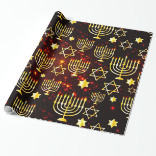 Red & Gold Hanukkah Menorah Wrapping Paper