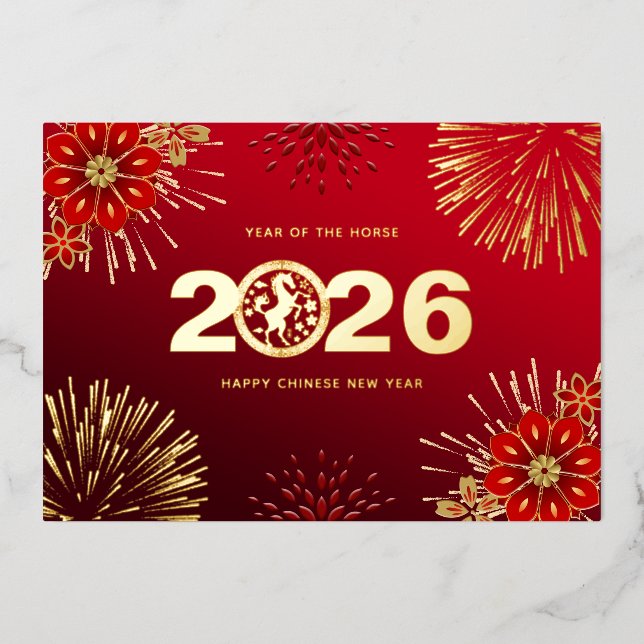 Red Gold Happy Chinese New Year Rabbit Foil Holiday Card (Front)