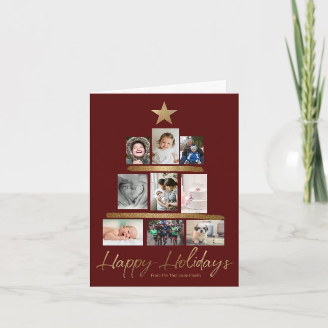 Red Gold Happy Holidays Family Update Photo Holiday Card (Front)