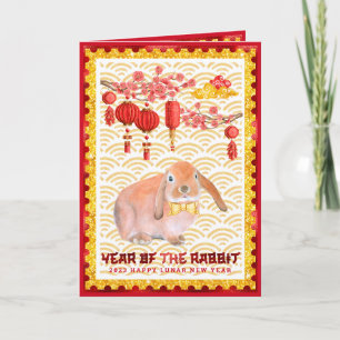 Red Gold Happy Lunar New Year of the Rabbit Photo Card