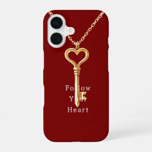 Red Gold Heart Chain iPhone 16 Case