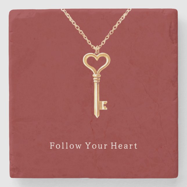 Red Gold Heart Chain  Stone Coaster (Front)