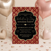 Red & Gold Heart Damask Valentine's Dinner Party