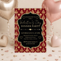 Red & Gold Heart Damask Valentine's Dinner Party