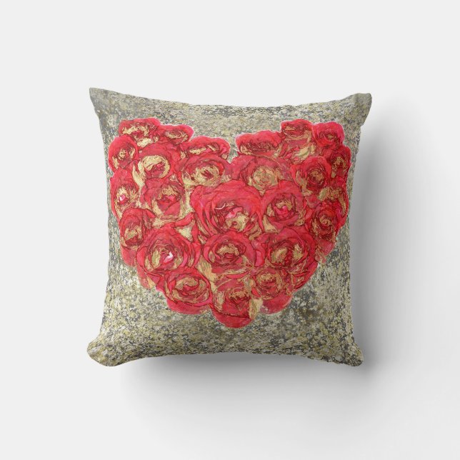 Red & Gold Heart Glam Rustic Love Rustic Valentine Cushion (Front)