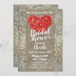 Red Gold Heart Glam Valentine Bridal Shower Party Invitation