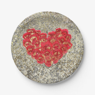 Red & Gold Heart Glam Valentine's Day Party Paper Plate