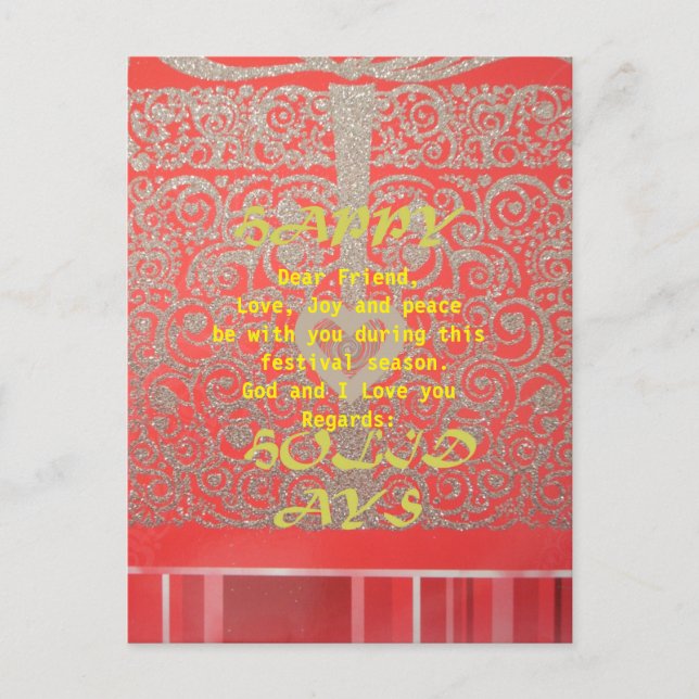 Red & Gold Heart Glitter: Luxurious Happy Christma Holiday Postcard (Front)