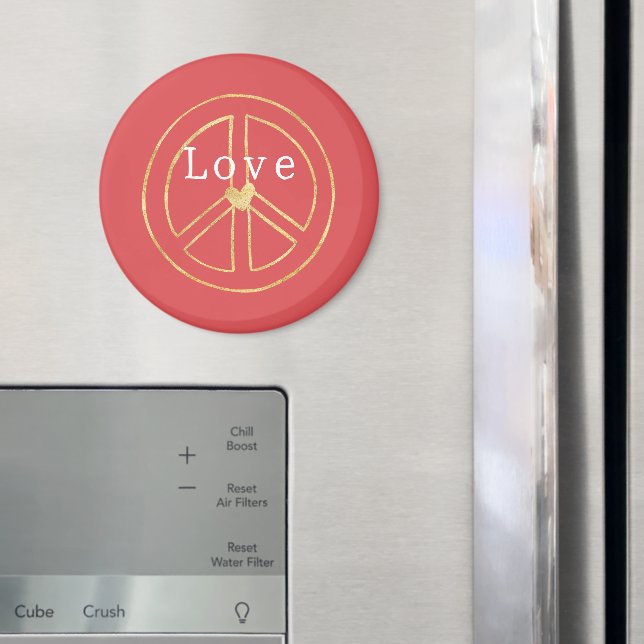 Red Gold Heart Peace Sign Love Christmas Magnet (In Situ (Fridge))