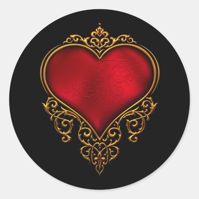 Red Gold Heart Wedding Favour Labels Stickers (Front)