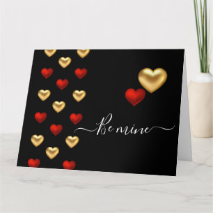 Red & Gold Hearts Black Valentine Card