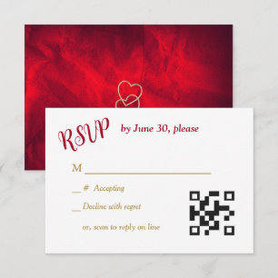 Red Gold Hearts Christian Cross Wedding RSVP Card
