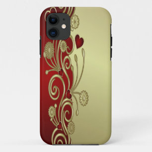 Red & Gold Hearts & Scrolls iPhone 11 Case
