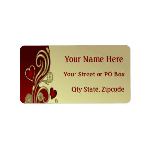Red & Gold Hearts & Scrolls Label