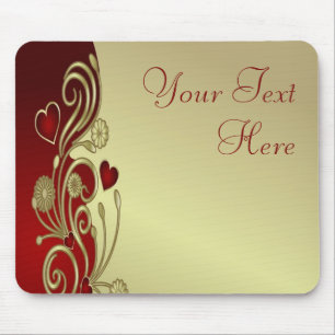 Red & Gold Hearts & Scrolls Mouse Mat