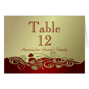 Red & Gold Hearts & Scrolls Table Number