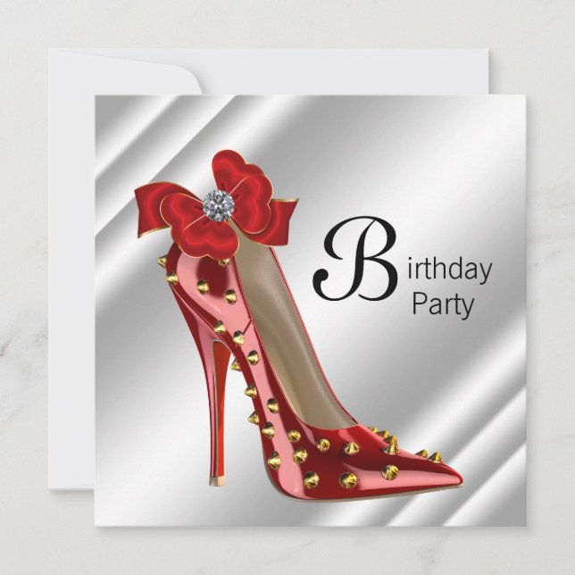 Red Gold High Heel Shoe Birthday Party Invitation (Front)