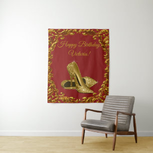 Red Gold High Heel Shoe Birthday Party M Backdrop Tapestry