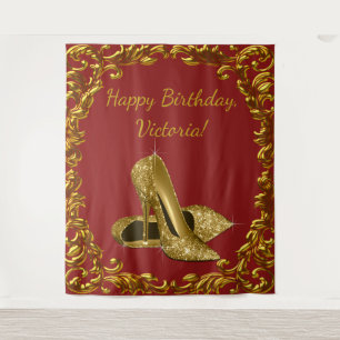 Red Gold High Heel Shoe Birthday Party XL Backdrop Tapestry