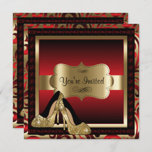 Red & Gold High Heels 00th Birthday Invitation