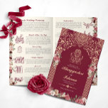 Red & Gold Hindu Wedding Ceremony Folded Program<br><div class="desc">This wedding ceremony program details the important steps of a hindu wedding to explain this to guests who may be unfamiliar or to help them follow along with the sacred rituals of this wonderful day. All of the colours can be edited in the design tool, and the text can be...</div>