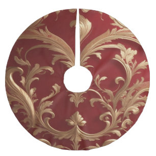 Red Gold  Holiday Christmas Brushed Polyester Tree Skirt