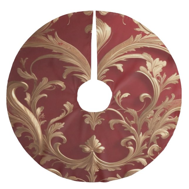 Red Gold  Holiday Christmas Brushed Polyester Tree Skirt (Front)
