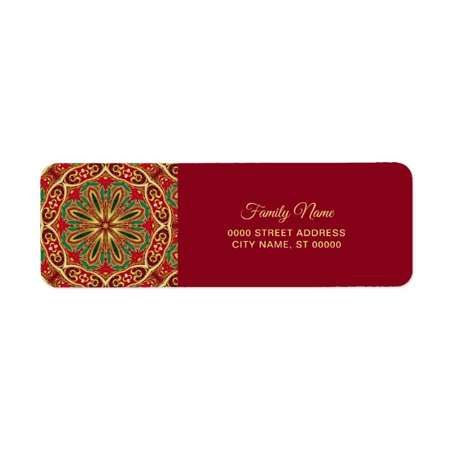Red Gold Holiday Return Address Label (Front)