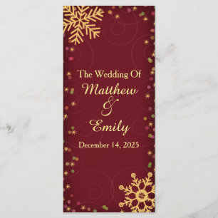 Red Gold Holiday Snowflakes Wedding Program Programme