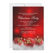Red Gold Holly Baubles Christmas Party Invite