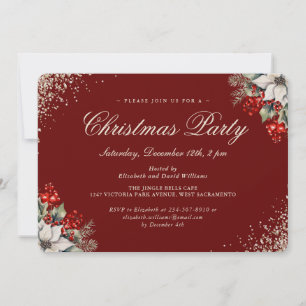 Red Gold Holly Berries Christmas Holiday Party Invitation