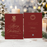 Red & Gold Holly Berry Bouquet Flat Christmas Holiday Card<br><div class="desc">This simple Christmas flat card features elegant and romantic swirly calligraphy lettering with a winter holly berry bouquet and custom text on the back. For more advanced customisation of this design,  please click the BLUE DESIGN TOOL BUTTON above!</div>