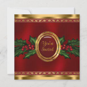 Red Gold Holly Corporate Christmas Party Invitation