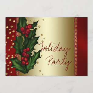 Red Gold Holly Corporate Christmas Party Invitation