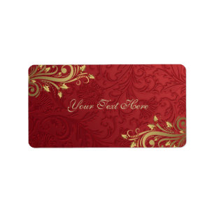 Red/Gold Holly Flourish Christmas Address Label