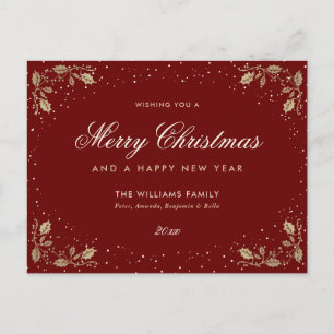 Red Gold Holly Snow Holiday Postcard