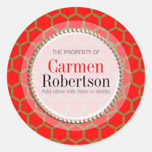 Red Gold Honeycomb Pattern Custom Round Sticker