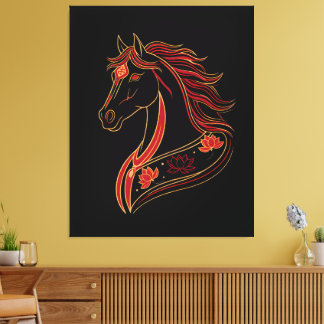 Red & Gold Horse with Lotus, Spiritual Symbolic  Canvas Print