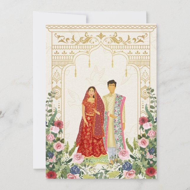 Red & Gold Indian couple  Wedding Invitation (Front)