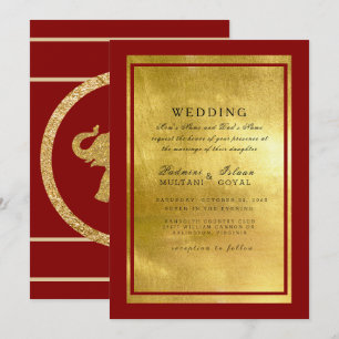 Red & Gold Indian Elephant Wedding Invitation
