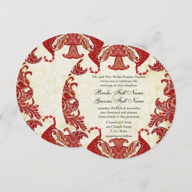 Red & Gold Indian Mehndi Wedding Invitation (Front/Back)