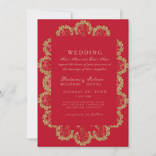 Red & Gold Indian Style Monogram Wedding  Invitation
