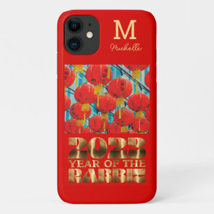Red Gold Initial Monogram Lunar New Year of Rabbit iPhone 11 Case