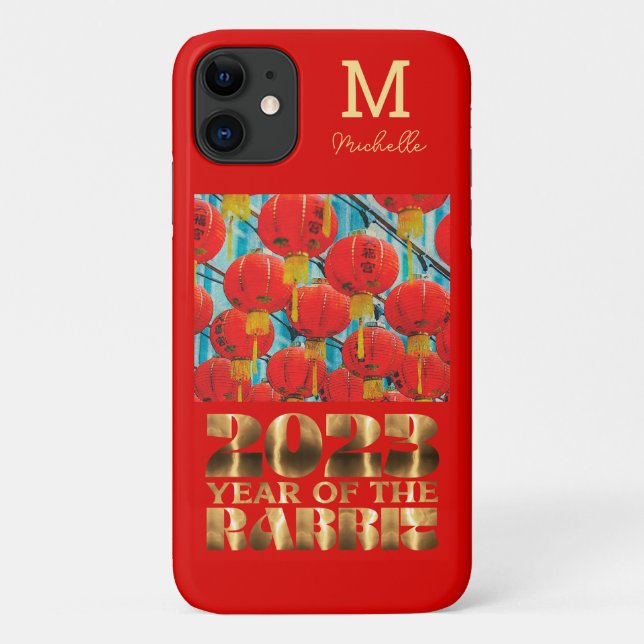 Red Gold Initial Monogram Lunar New Year of Rabbit Case-Mate iPhone Case (Back)