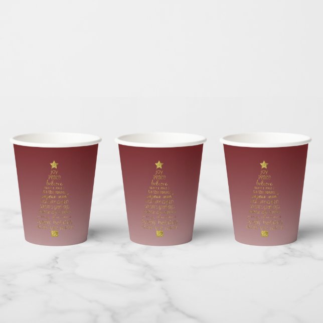 Red Gold Inspirational Christmas Tree Peace Joy Paper Cups (Multi)