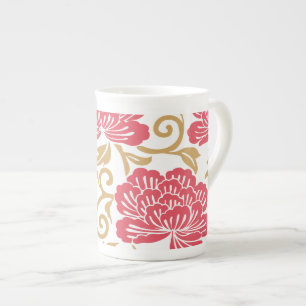 Red Gold Japanese Floral Kimono Bone China Mug