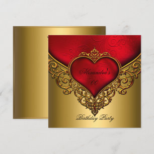 Red Gold Jewel 40th Elegant Birthday Party Invitation