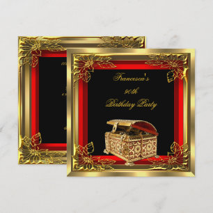 Red Gold Jewel Box Elegant Womans Birthday Party Invitation