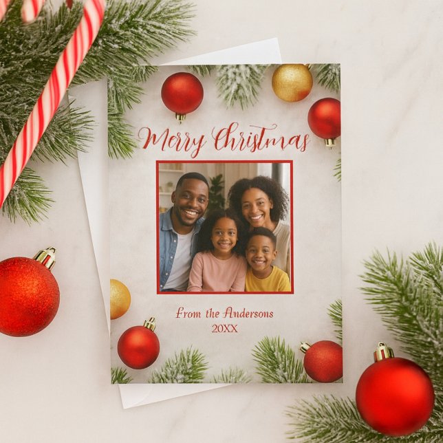 Red & Gold Joy Family Photo Christmas Holiday Card (Creator Uploaded)
