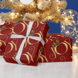 Red Gold Joy Typography Simple Elegant Christmas Wrapping Paper<br><div class="desc">Red Gold Joy Typography Simple Elegant Christmas Wrapping Paper. A customisable vintage inspired nostalgic Christmas card with Joy embossed in gold and decorated with holly and Christmas berries.</div>
